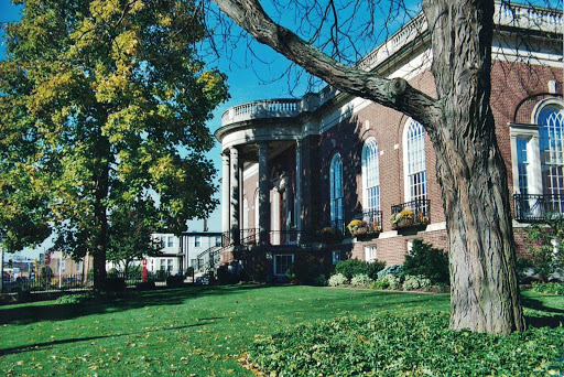 Waltham Public Library building and lawn